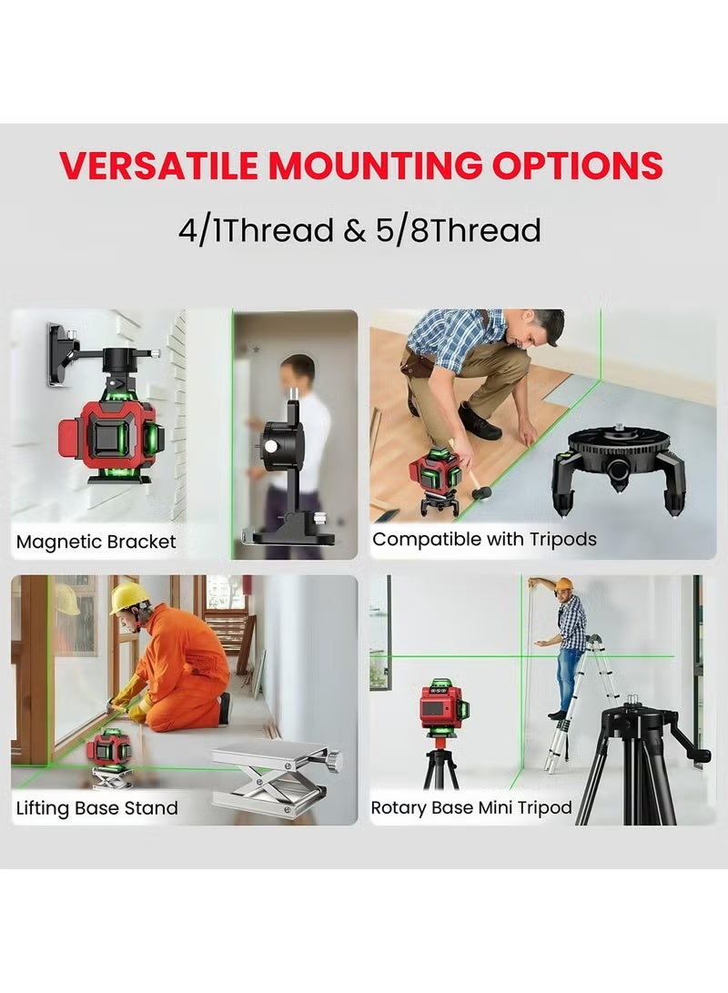 WALALLA 4D Laser Level Pro Kit ，16 Lines 360° Self-Leveling with Magnetic Rotating Base， Tripod ，2 Long-Lasting Batteries& Remote Control Perfect for Tile Floors, Construction, Picture Hanging (Portable Toolbox Included) - Image 5
